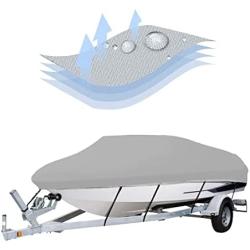600D Boat Cover 20-22ft Oxford Fabric Heavy Duty Waterproof Trailerable Boat Cover V-Hull,Tri-Hull,Fishing Boat,Bass Boats,Pro-Style,Runabout Grey…