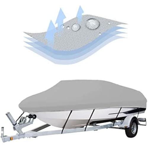 600D Boat Cover 20-22ft Oxford Fabric Heavy Duty Waterproof Trailerable Boat Cover V-Hull,Tri-Hull,Fishing Boat,Bass Boats,Pro-Style,Runabout Grey…