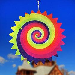 DOTSOPS Wind Spinner Stainless Steel 3D Flowing-Light Effect Decor for Outdoor Garden House Hanging Decoration Gifts 8“x 8“ Color Spinners with 360° Rotating Hook