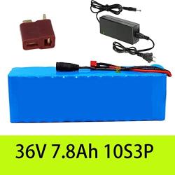 Wnicek Electric Bike Battery 36V 7.8Ah 10S3P Electric Scooter Battery for Scooter Go-Kart Mountain Bike Electric Motorcycles Tricycles with Charger and T-Plug for 200W~500W Motor