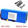 Jieoto Electric Bicycle Battery 48V 15AH E-Bike Battery Lithium Ion Battery with Charger, BMS Protection Board, Electric Scooter Battery for 1000W 750W 500W Bicycle Motor