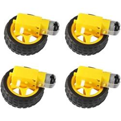 Jinchao-Dc Motor DC Electric Motor with Plastic TT Motor, TT Magnetic Gearbox Engine, Tire Wheel 3-6V Dual Shaft Gear Motor, Easy to Install (Speed(RPM) : 2 x Motor 2 x Wheel)