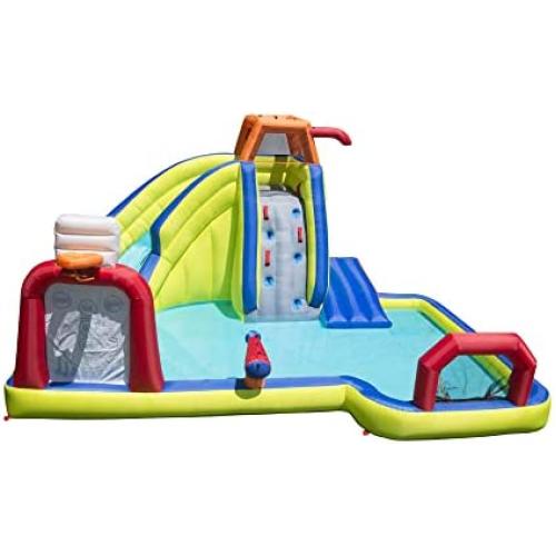 BANZAI Inflatable Arcade Splash Water Park - Slide, Splash & Have a Blast! - SkeeBall Toss, Soccer & Basketball