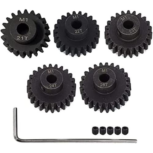 AMOGOT Metal Steel M1 Pinion Gear Sets 21T 22T 23T 24T 25T 5mm Shaft Motor Gears with Hex Key for 1/10 RC Brushless Brush Motor