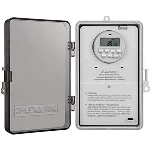 Suraielec Pool Timer, 7-Day 24-Hour Digital Pool Pump Timer Switch, 40 AMP, 2HP, 120 to 277 VAC, Outdoor Indoor Heavy Duty Pool Controller Timer Box for Pool Pump, Water Heater, Powerful Appliances