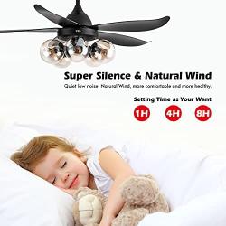 TCL 48 Inch Modern Ceiling Fan with Lights and Remote Control, Classic Ceiling Fans with 5 glass lampshades for LED Edison Bulb, 5 Blades Noiseless Reversible Motor,6-speed,Timer(bulb not included)