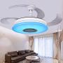 HOREVO Fandelier Retractable Blades Ceiling Fans with Lights and Bluetooth Speaker 42 Inch Invisible Chandelier Fan Color Changing Dimmable 36W Hidden Ceiling Fan with Lights with Remote