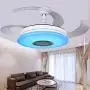 HOREVO Fandelier Retractable Blades Ceiling Fans with Lights and Bluetooth Speaker 42 Inch Invisible Chandelier Fan Color Changing Dimmable 36W Hidden Ceiling Fan with Lights with Remote