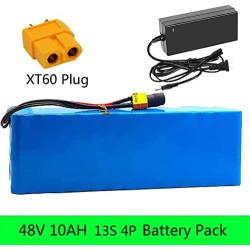 Wnicek 48V Electric Bike Battery 10Ah 13S 4P Lithium-ion Battery Pack with Charger for 200W 250W 350W 500W Motor Fit for Electric Scooters Electric Wheelchairs E-Bike