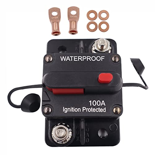 100 Amp Waterproof Circuit Breaker,with Manual Reset,12V-48V DC, for Car Marine Trolling Motors Boat ATV Manual Power Protect and Automotive Marine Boat Audio System Protection 100 Amp Waterproof Circuit Breaker,with Manual Reset,12V-48V DC, for Car Marine Trolling Motors Boat ATV Manual Power Protect and Automotive Marine Boat Audio System Protection