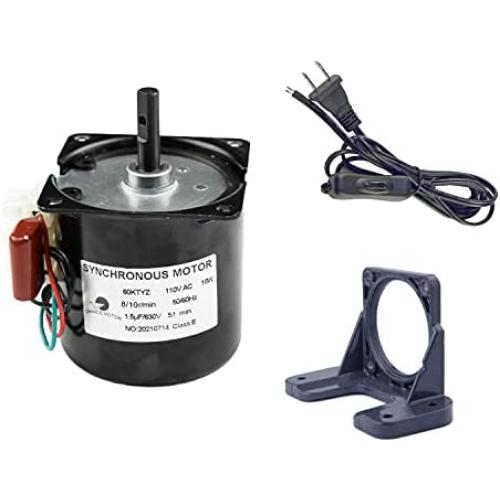 CHANCS 60KTYZ 110V 8-10RPM Metal Geared for Rotisserie Turntable with Gear Reduction Motor Holder Bracket and Power Cord Switch Plug