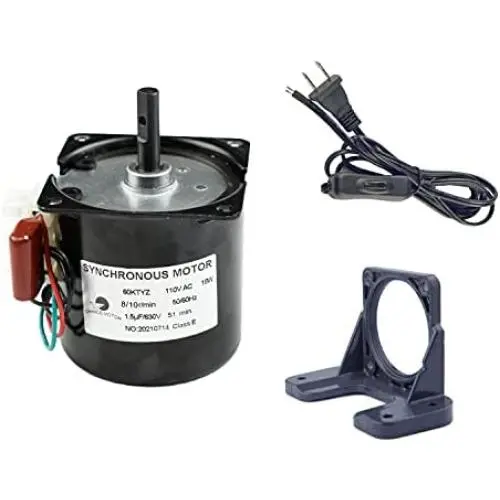 CHANCS 60KTYZ 110V 8-10RPM Metal Geared for Rotisserie Turntable with Gear Reduction Motor Holder Bracket and Power Cord Switch Plug