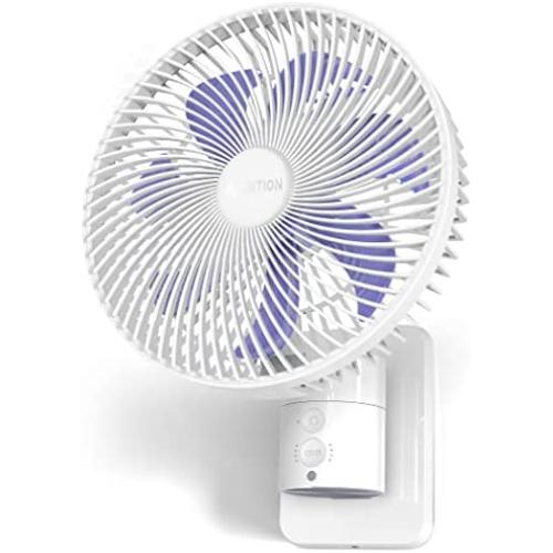 Airbition 8-Inch Small Wall Mount Fan with Remote, AC/DC(12V), 90°Oscillating, 4 Speeds, Timer, 5.9 ft Cord, for Home Office Bedroom Garage Camping RV- White