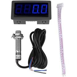 4 Digital LED Display Tachometer RPM Speed Meter Panel Inductive Hall Effect Sensor NPN Proximity Switch Red/Blue(Blue)