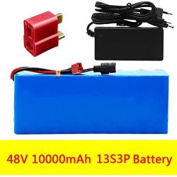 Jieoto 48V 10Ah 13S 3P Lithium-ion Battery Pack 10000mAh Electric Bike Li Battery Fit for 200W 250W 350W 500W 750W 1000W Motor with Charger for Golf Cart Electric Scooter Tricycles