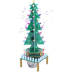3D RGB Rotating Xmas Tree DIY Kits, PEMENOL Colorful Music Christmas Tree LED Electronic Soldering Practice Kit Funny Electronic Project Kit for Christmas Day Gift