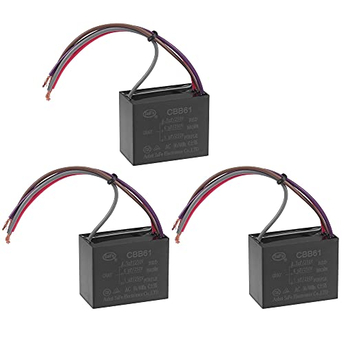 uxcell Ceiling Fan Capacitor CBB61 4.5/6/5uF 250V AC 4 Wires Metallized Polypropylene Film Capacitor 48x38x26mm for Electric Fan Pump Motor Generator 3Pcs