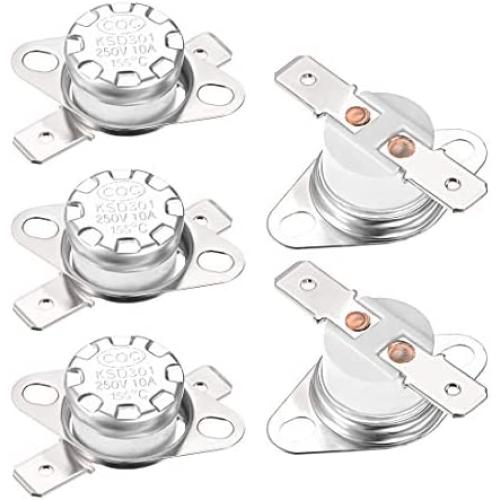 uxcell KSD301 Thermostat 155°C/311°F 10A Normal Closed N.C Adjust Snap Disc Temperature Switch for Microwave,Oven,Coffee Maker 5pcs
