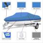 14-16ft Trailerable 210D Boat Cover, Heavy Duty Waterproof UV Resistant Marine Grade Oxford Fabric fits V-Hull,TRI-Hull,Trailer,Pro-Style,Fishing Ski,Runabout,Bass Boat with Strap Blue