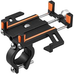 Motoforti Motorcycle Handlebar Cell Phone Holder 360° Rotatable Aluminum Alloy Phone Clip for ATV Scooter for Most 3.5-7 Inch Smartphones Black Orange