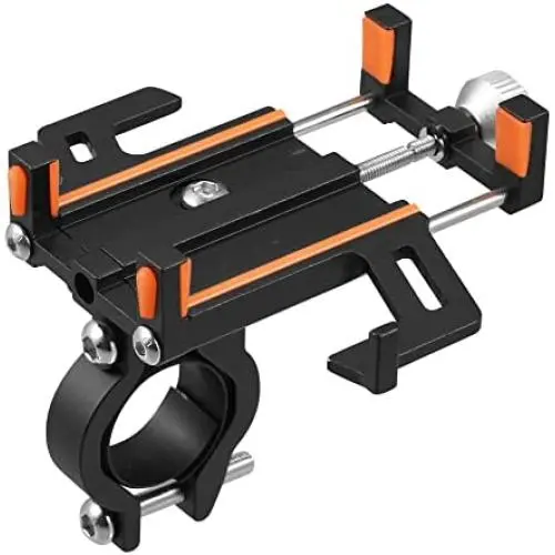 Motoforti Motorcycle Handlebar Cell Phone Holder 360° Rotatable Aluminum Alloy Phone Clip for ATV Scooter for Most 3.5-7 Inch Smartphones Black Orange