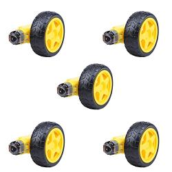 Smart Car Robot Chassis Robot tire + DC 3~6V Gear Motor Wheel and Motor, Diameter 65MM Width 27MM for Arduino Smart Car Robot DIY, Pack of 5