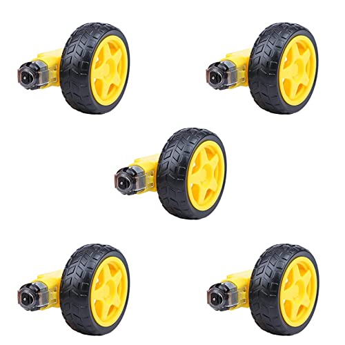 Smart Car Robot Chassis Robot tire + DC 3~6V Gear Motor Wheel and Motor, Diameter 65MM Width 27MM for Arduino Smart Car Robot DIY, Pack of 5