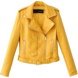 Women Ladies Lapel Motor Jacket Coat Zip Biker Short Punk Cropped Tops Solid Color Faux Leather Jacket