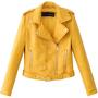 Women Ladies Lapel Motor Jacket Coat Zip Biker Short Punk Cropped Tops Solid Color Faux Leather Jacket