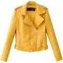 Women Ladies Lapel Motor Jacket Coat Zip Biker Short Punk Cropped Tops Solid Color Faux Leather Jacket