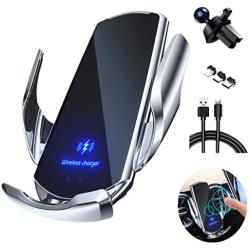 KERNKLENPP Car Wireless Charger Phone Holder,Intelligent Sensing,Fully Automatic 15w Fast Charging,Car Mount Air Vent Mount for iPhone13/ 12/11/X /8/8series,Samsung S Series/Note Series, silver