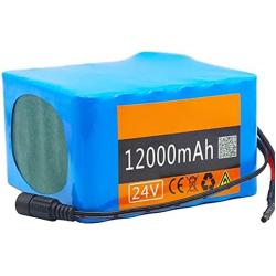 Jieoto 24V 12Ah E-Bike Battery 6S 5P 12000mAh Waterproof PVC Battery Pack Electric Scooter Rechargeable Battery with 2A Charger Fit for 350W-50W Ebike Motor