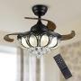 Moooni 36 Inch Dimmable Fandelier with Lights,Crystal Chandelier Ceiling Fan with Remote Controller, Silent Retractable Blades Crystal Chandelier Fan Dimmable LED Fan Light Kit-Black