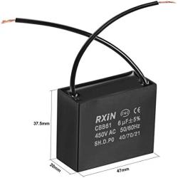 uxcell Ceiling Fan Capacitor CBB61 6uF 450V AC 2 Wires Metalized Polypropylene Film Capacitors 47x20x37.5mm for Water Pump Motor Generator