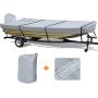 RVMasking Heavy Duty 600D Jon Boat Cover Upgraded Triple Waterproof Tear-Resistant Polyester Jon Boat Cover with Motor Cover, Fits 14ft Long and Beam Width up to 70inch, Gray