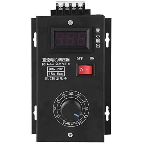 Fafeicy Universal DC Motor Speed Controller,6V - 90V PLC 15A PWM Variable Speed Control Generator Kit with Output Volt LED Display