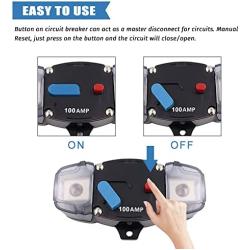 KEDAKEJI 100A Circuit Breaker with Manual Reset,12-48 Volt DC, 0-8 Gauge Trolling Motor Auto Car Stereo Audio Inline Fuse Block Holders Inverter for Automotive Rv Marine Boat(100Amp)