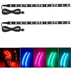 NBWDY 2Pcs RGB Motorcycle LED Strips Light - Multi-Color Accent Glow Ground Effect lamp Waterproof Underglow Light Bars DC12V for Motorcycle led Light Kits ATV Car Golf cart (2x12LED Lights)