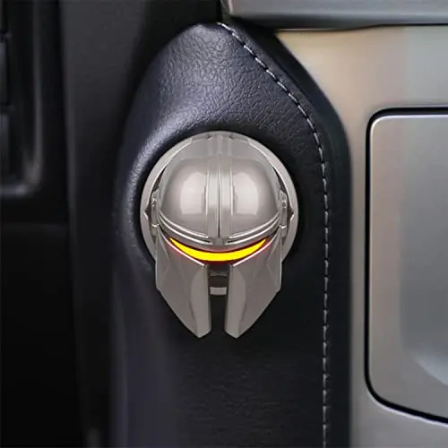 Mando The Mandalorian Star Wars Push to Start Button Cover, Car Ignition Button Cover, Car Start and Stop Button Decoration Ring, Anti Scratch Car Button Decoration Ring (Silver)