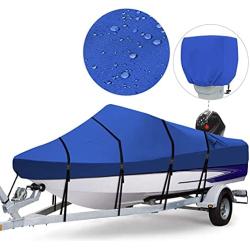 RVMasking Waterproof 800D Polyester Trailerable Full Size Boat Cover for V-Hull Runabouts Outboards and I/O Bass Boats, Motor Cover Include (Blue, Length:20-22 Beam Width: up to 100