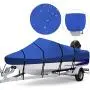RVMasking Waterproof 800D Polyester Trailerable Full Size Boat Cover for V-Hull Runabouts Outboards and I/O Bass Boats, Motor Cover Include (Blue, Length:20-22 Beam Width: up to 100