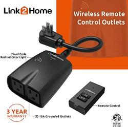 Link2Home Outdoor Weatherproof Wireless Remote Control Double Outlets, 100 ft range, Pre-programmed. Switch ON/OFF Holiday Decorations, Christmas Lights and Sprinklers. Black (1 Outlet, 1 Remote)