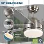 warmiplanet Ceiling Fan with Lights Remote Control, 52-Inch, Brushed Nickel Motor (4-Blades)