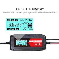12V Automatic Fast Battery Charger and Maintainer, Switchable 2A 4A and 8A, 7-Stage Trickle Charger and Battery Desulfator for Deep Cycle Battery Car Motorcycle Truck RV Lawn Mower