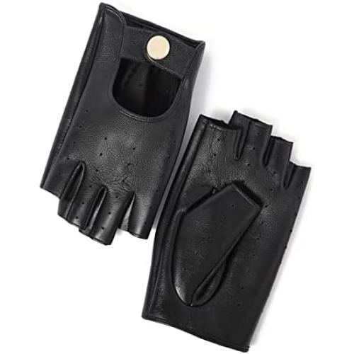 YISEVEN Womens Motorcycle Driving Fingerless Leather Gloves Unlined
