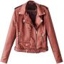 Women Ladies Lapel Motor Jacket Coat Zip Biker Short Punk Cropped Tops Solid Color Faux Leather Jacket