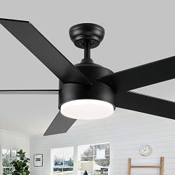 Ceiling Fans with Lights and Remote, 52 inch Black Ceiling Fan with Lights, LED, 5 Blades, 3-speed Reversible Motor, Modern Ceiling Fan for Bedroom, Living Room, Patio