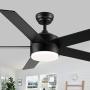 Ceiling Fans with Lights and Remote, 52 inch Black Ceiling Fan with Lights, LED, 5 Blades, 3-speed Reversible Motor, Modern Ceiling Fan for Bedroom, Living Room, Patio