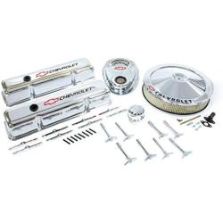 Proform 141-900 Chrome Engine Dress-Up Kit with Black Chevrolet/Red Bowtie Logo for Small Block Chevy
