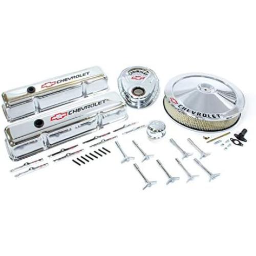 Proform 141-900 Chrome Engine Dress-Up Kit with Black Chevrolet/Red Bowtie Logo for Small Block Chevy